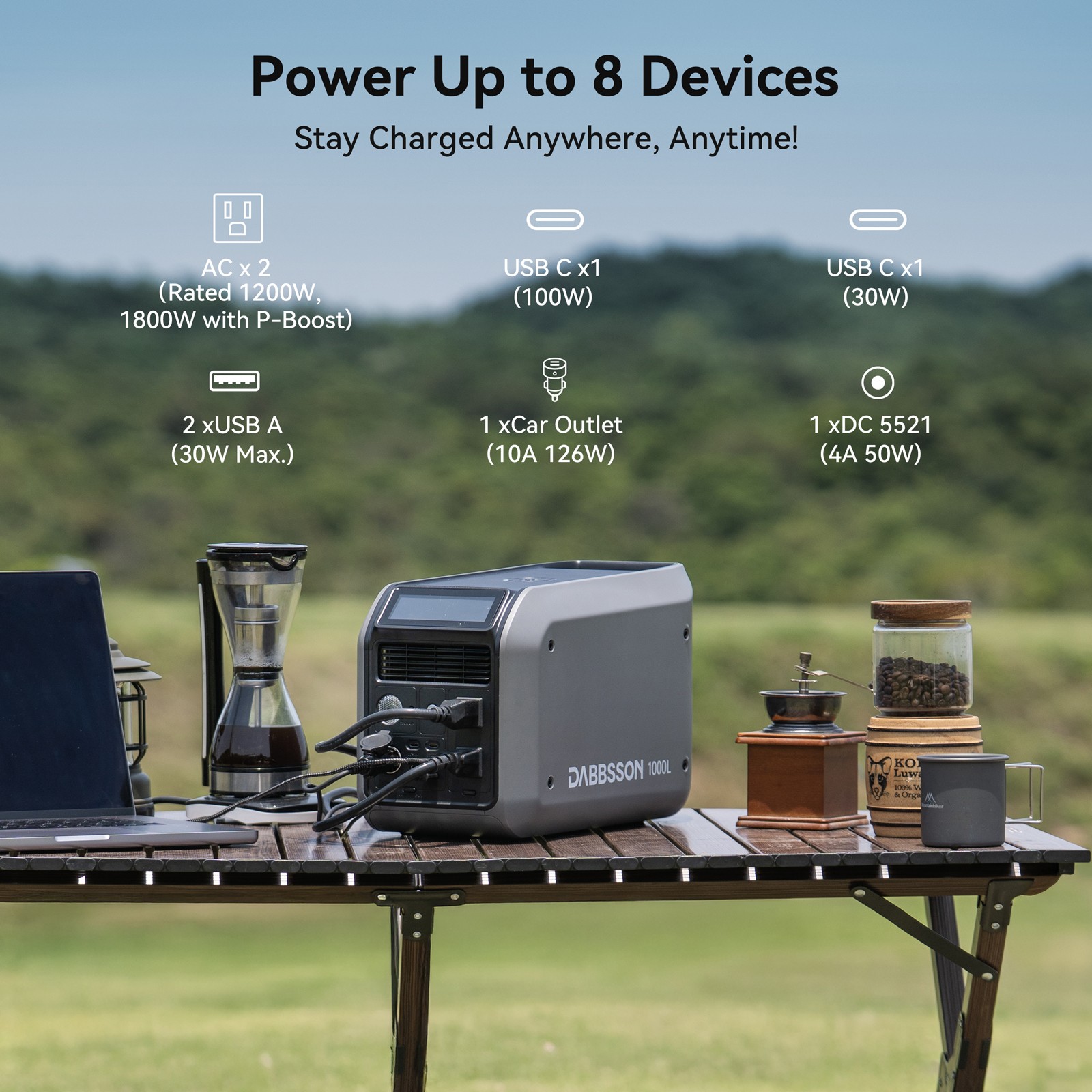 Dabbsson 1008Wh 1200W Portable Power Station Solar Generator for Camping Home US