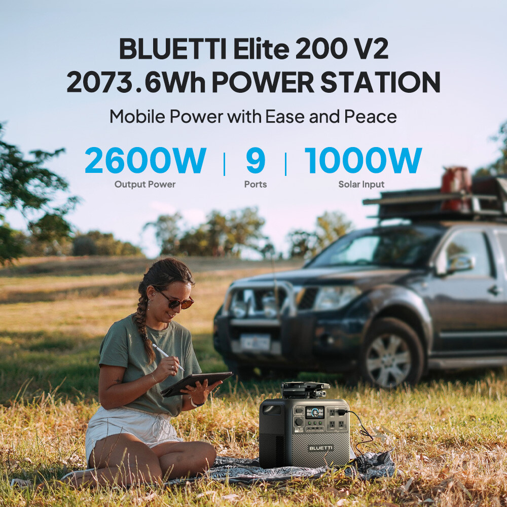 BLUETTI Elite 200 V2 2600W 2073Wh Portable Power Station+350W Solar Panel Kit