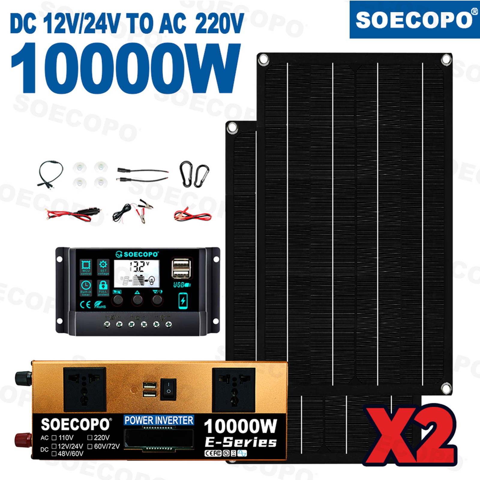 10000W Solar Kit | w/ Efficient Inverter, 2pcs Solar Panels, 100A ControllerXF