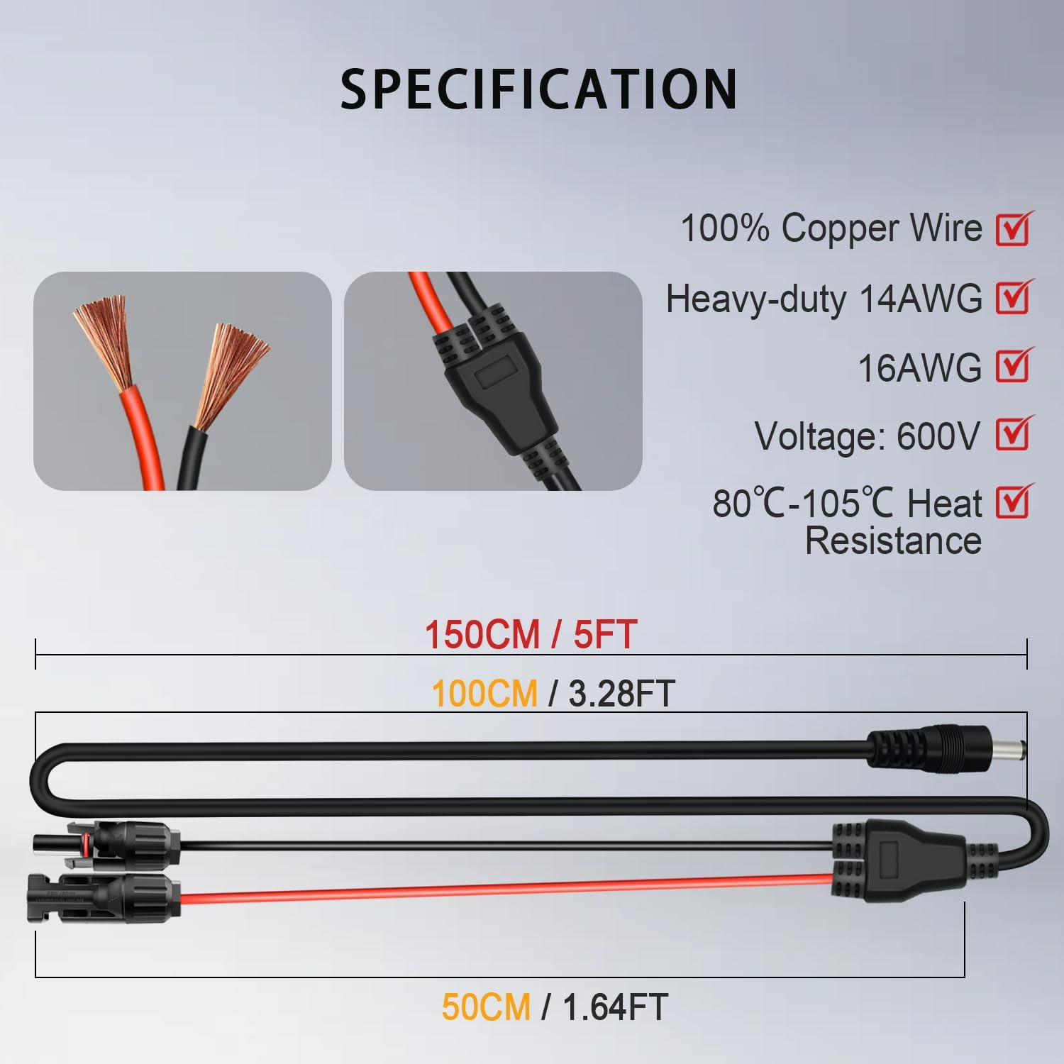 Comeap 5FT 1.5M Solar Panel Adapter for Jackery, to DC 5.5X2.1Mm Extension Power