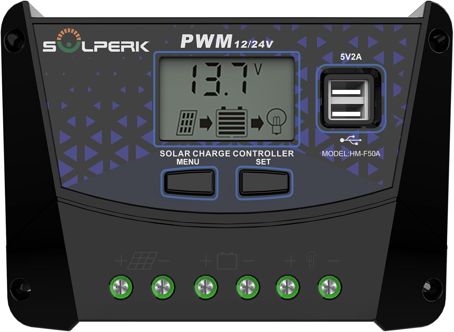 50A Solar Charger Controller 12V 24V Auto, Solar Panel Battery Intelligent Regul