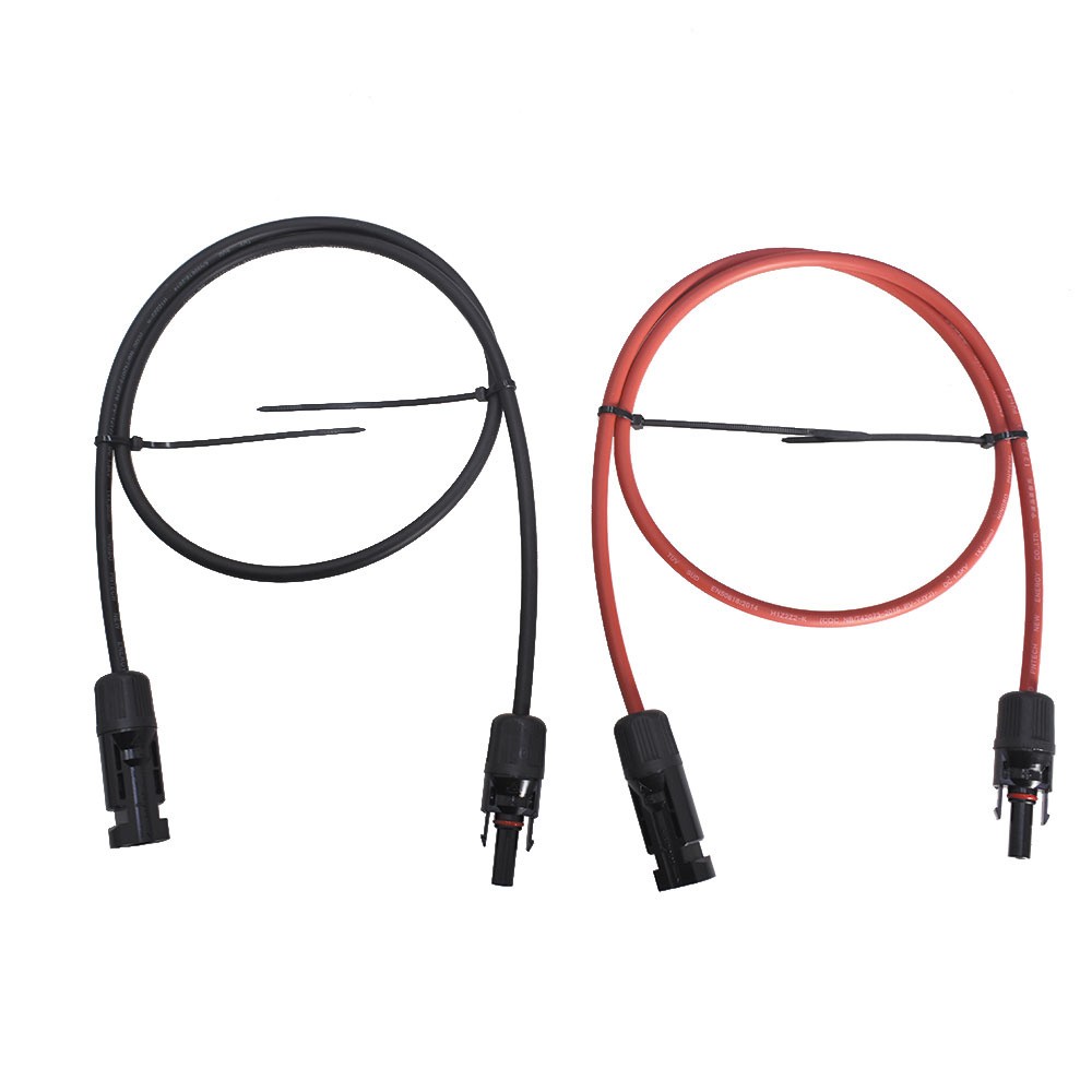 1 Pair 3 Feet 10 AWG Black + Red Solar Panel Extension Cable Wire Connector