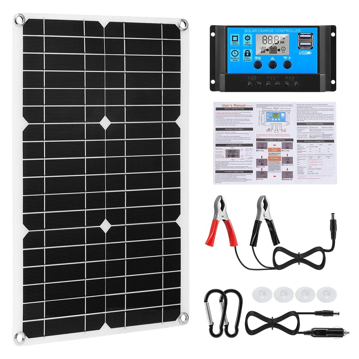 20 Watts Solar Panel Kit 100A 12V Battery Charger w/ Controller Caravan Boat RV
