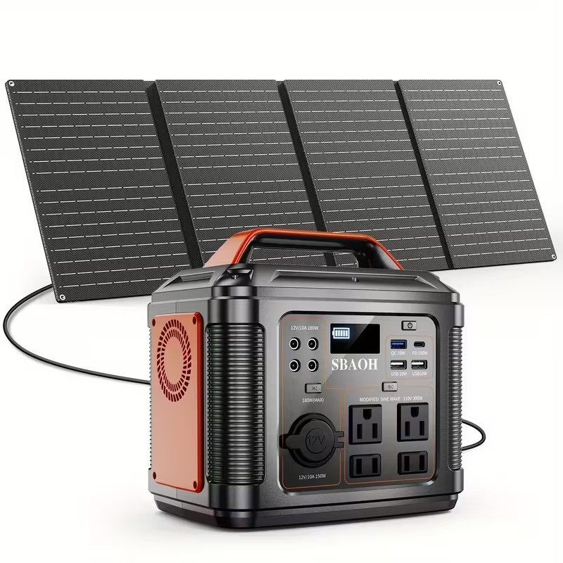 300W Portable Power Station Backup Battery Solar Generator with 60W Solar Panel