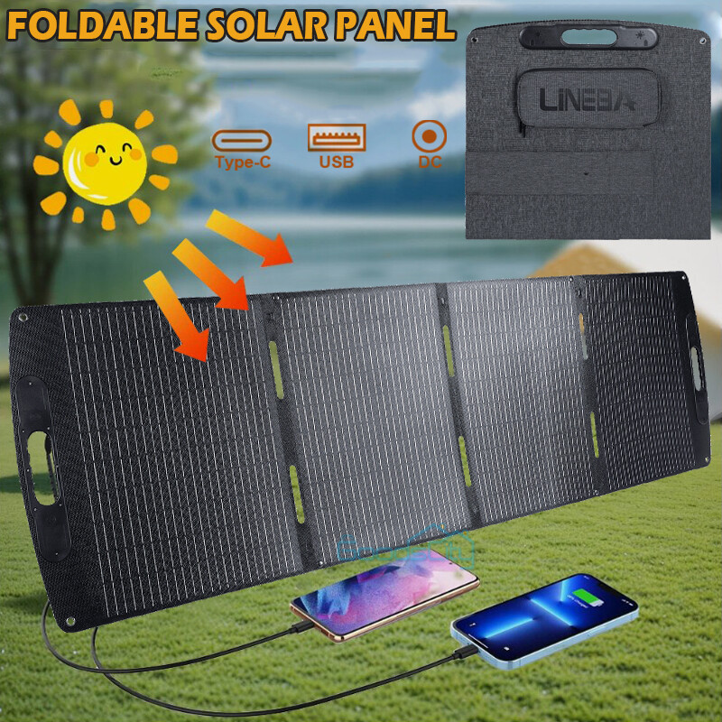 LINEBA 100W 200W Solar Panel Kit 12V Foldable Portable Suitcase Mono Camping RV