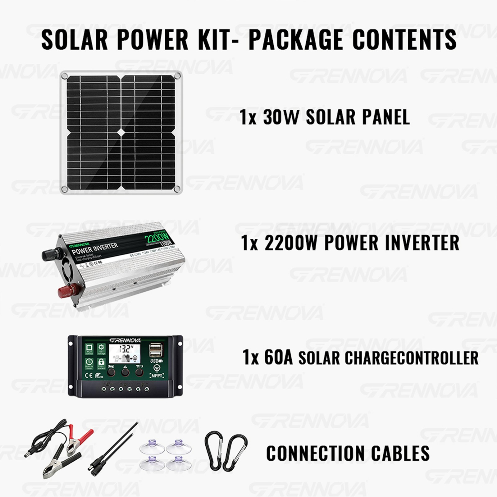 True Power Grennova Solar Kit 2200W 60A MPPT 30W Panel 110/220V Inverter