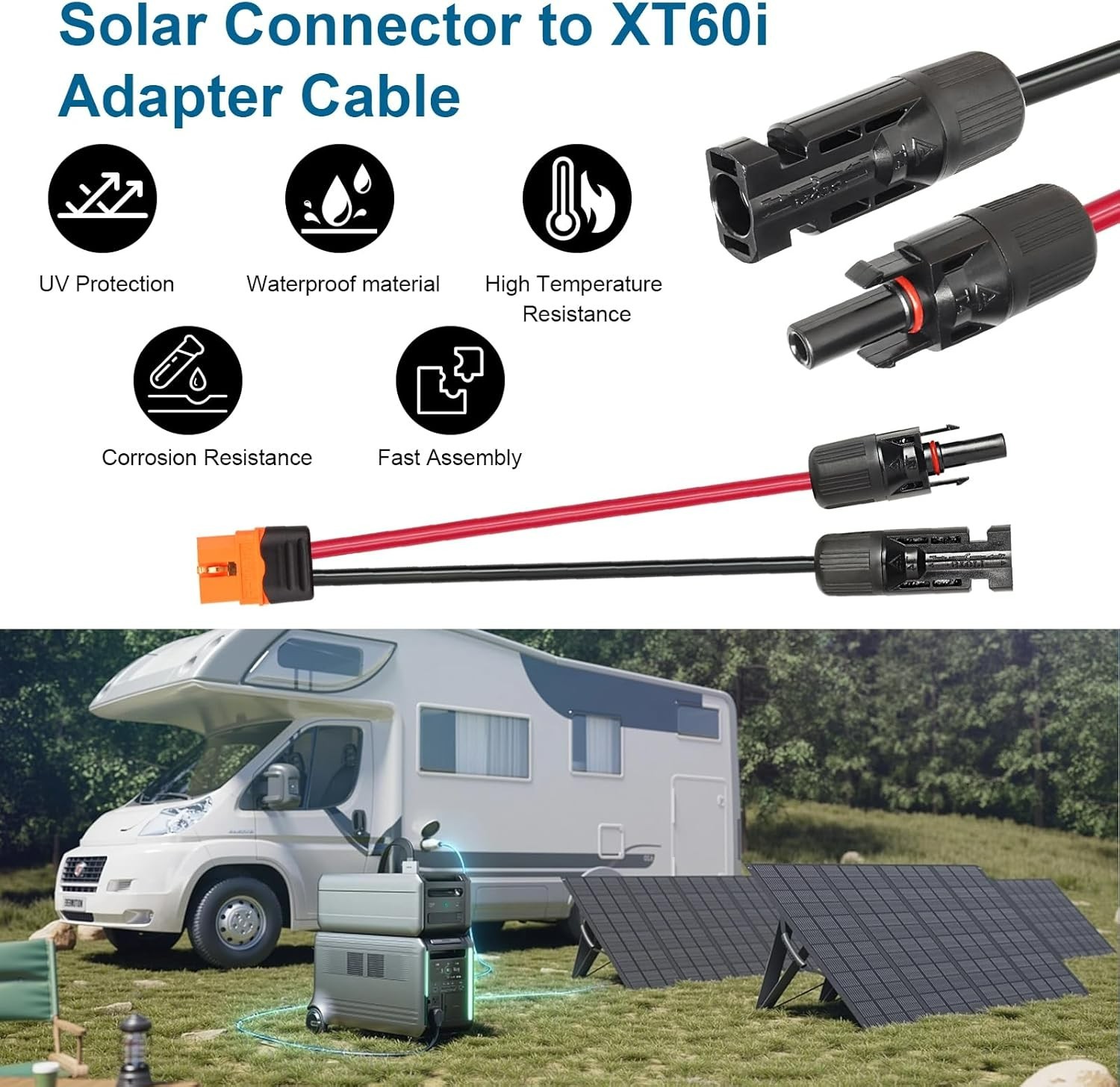 Solar to XT60i Cable 10AWG 50FT Solar Panel to XT60i Adapter Connector XT60i-F