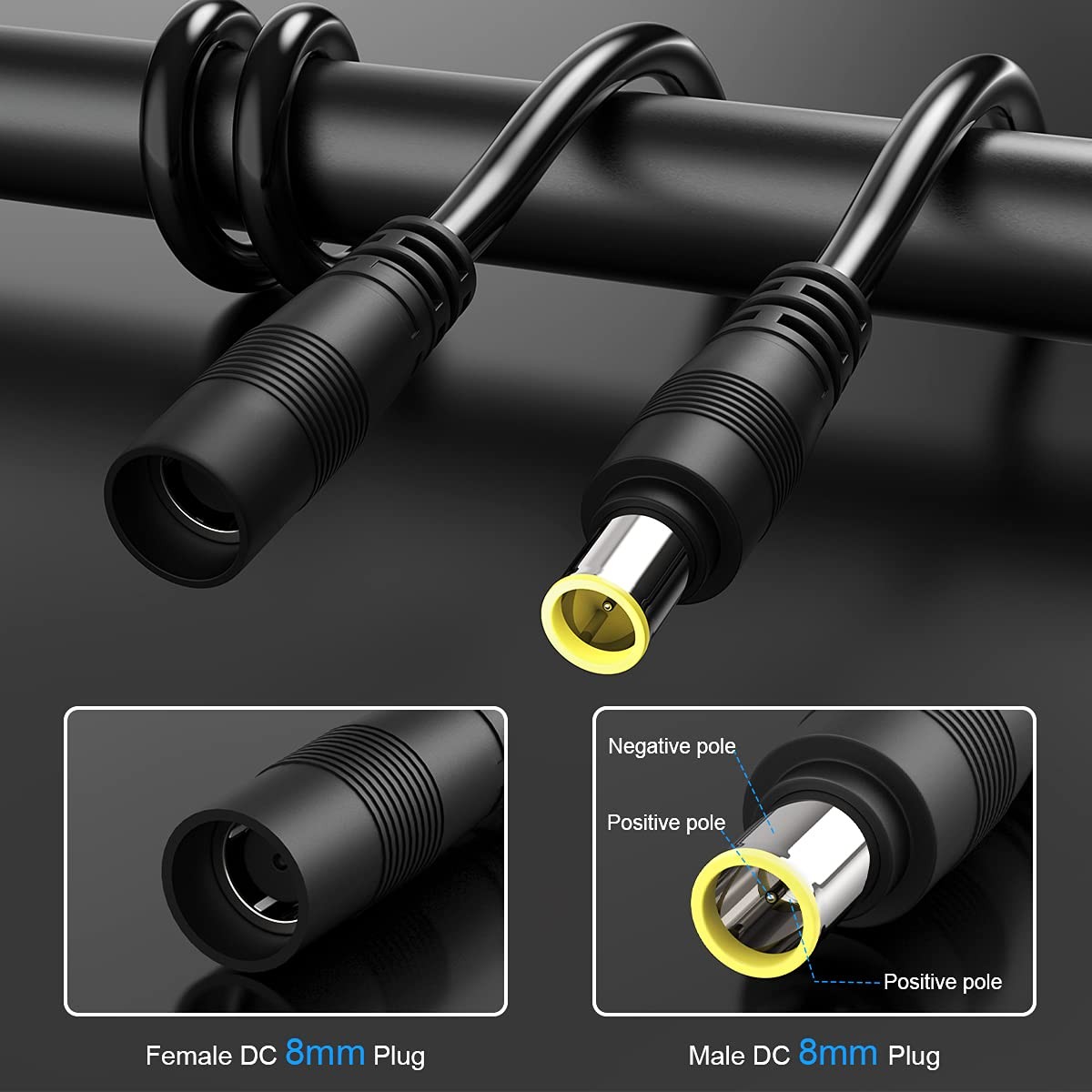 ELECTOP DC 8mm Extension Cable 20Ft, DC 8mm Cord 14AWG DC 8mm Female to Male …
