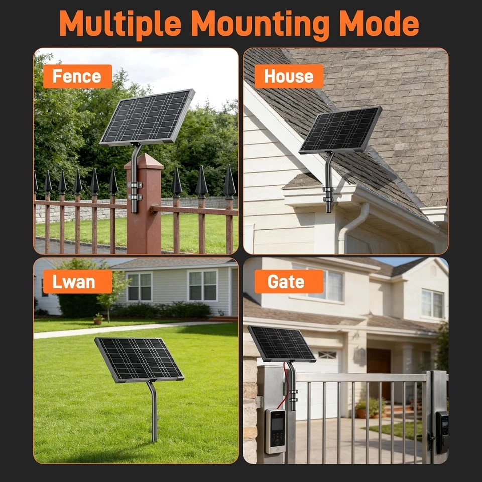 12V Gate Opener Solar Panel：10W Solar Panels Kit for Electric Fence with Smart M