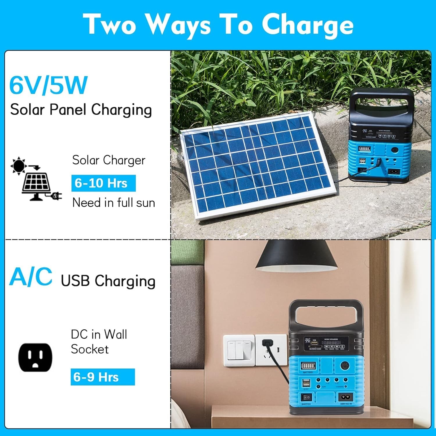 Quiet Blue Portable Solar Generator with LED Flashlight – Ideal for Camping