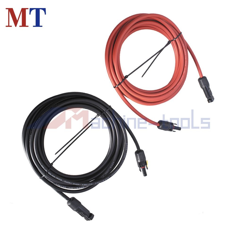 25 FT Black + Red 12AWG Solar Panel Extension Cable Wire Connector 1 Pair
