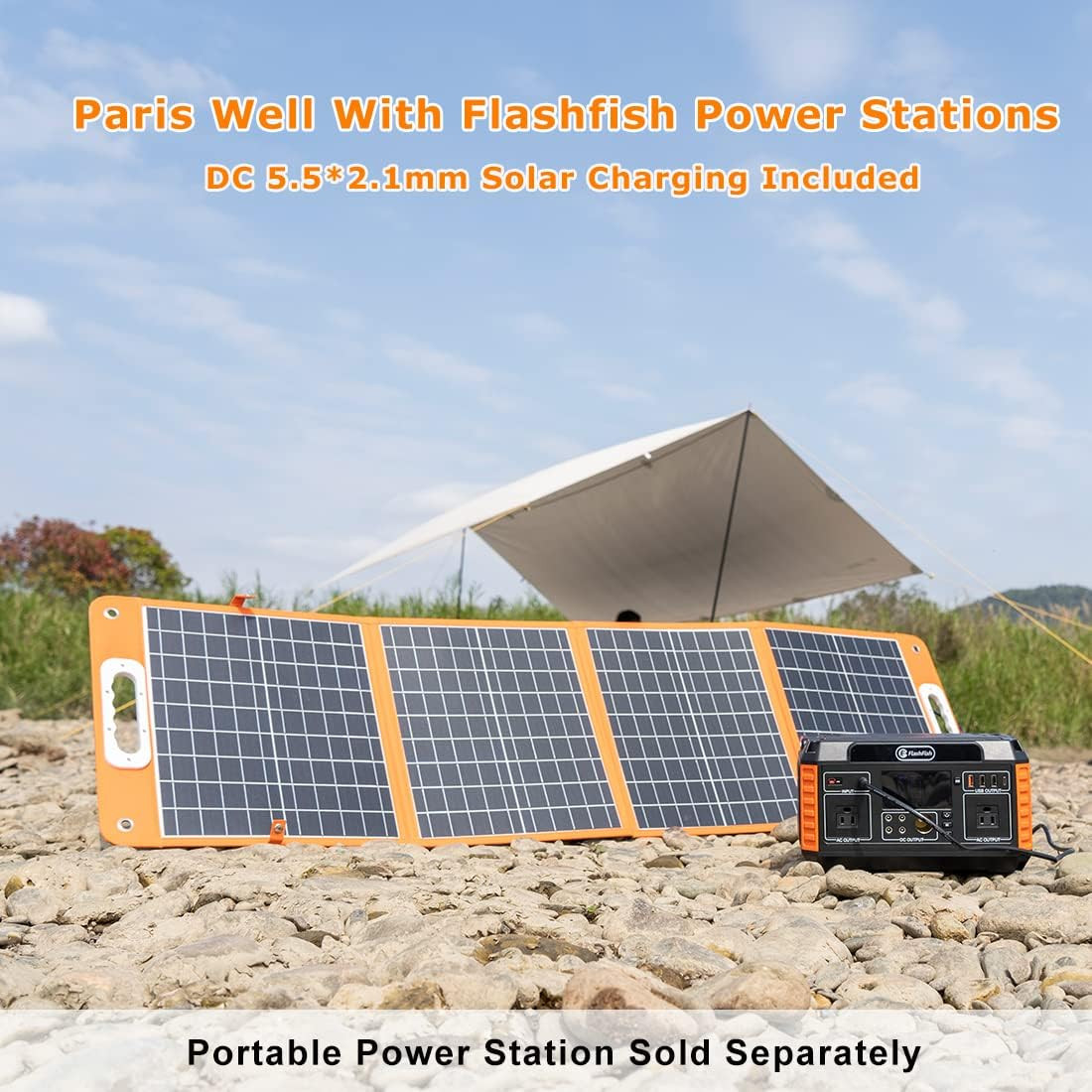 100W 18V Foldable Solar Panel, Solar Charger for Portable Power Station, DC Outp