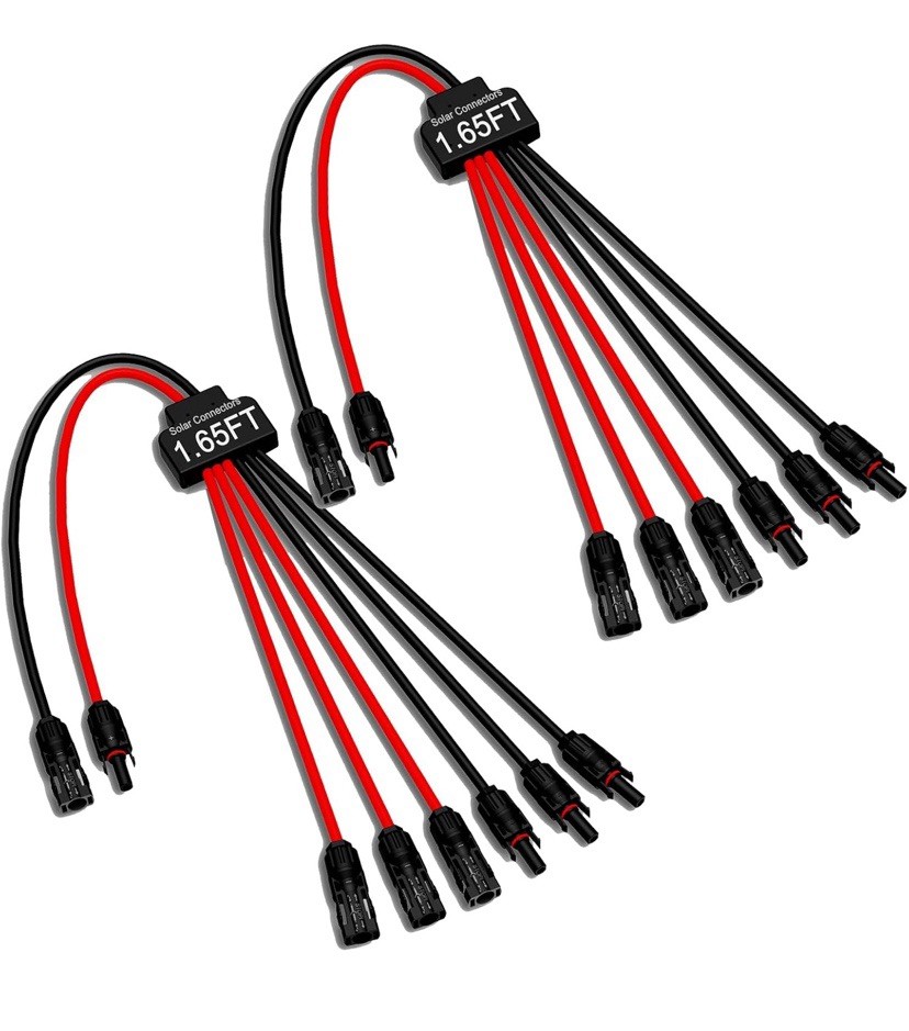 Solar Connectors for 3 Panels Waterproof Y Branch Parallel Adapter Cable(2 Pack)