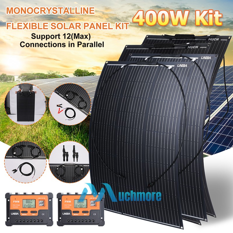 18V 400W Flexible Mono Solar Panel w/ Controller Home RV Battery Charge Off-Grid