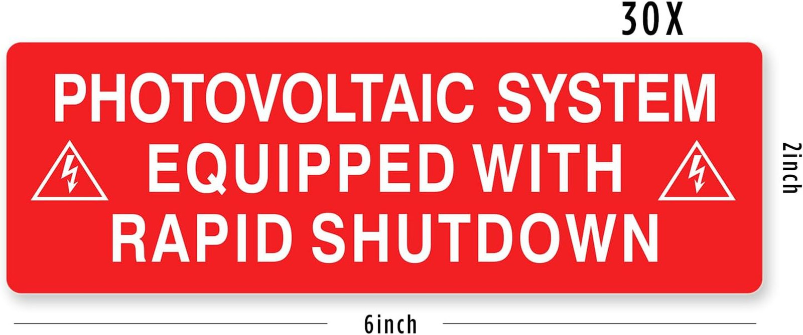 PV Solar System Rapid Shutdown Safety Labels, 30 Pack