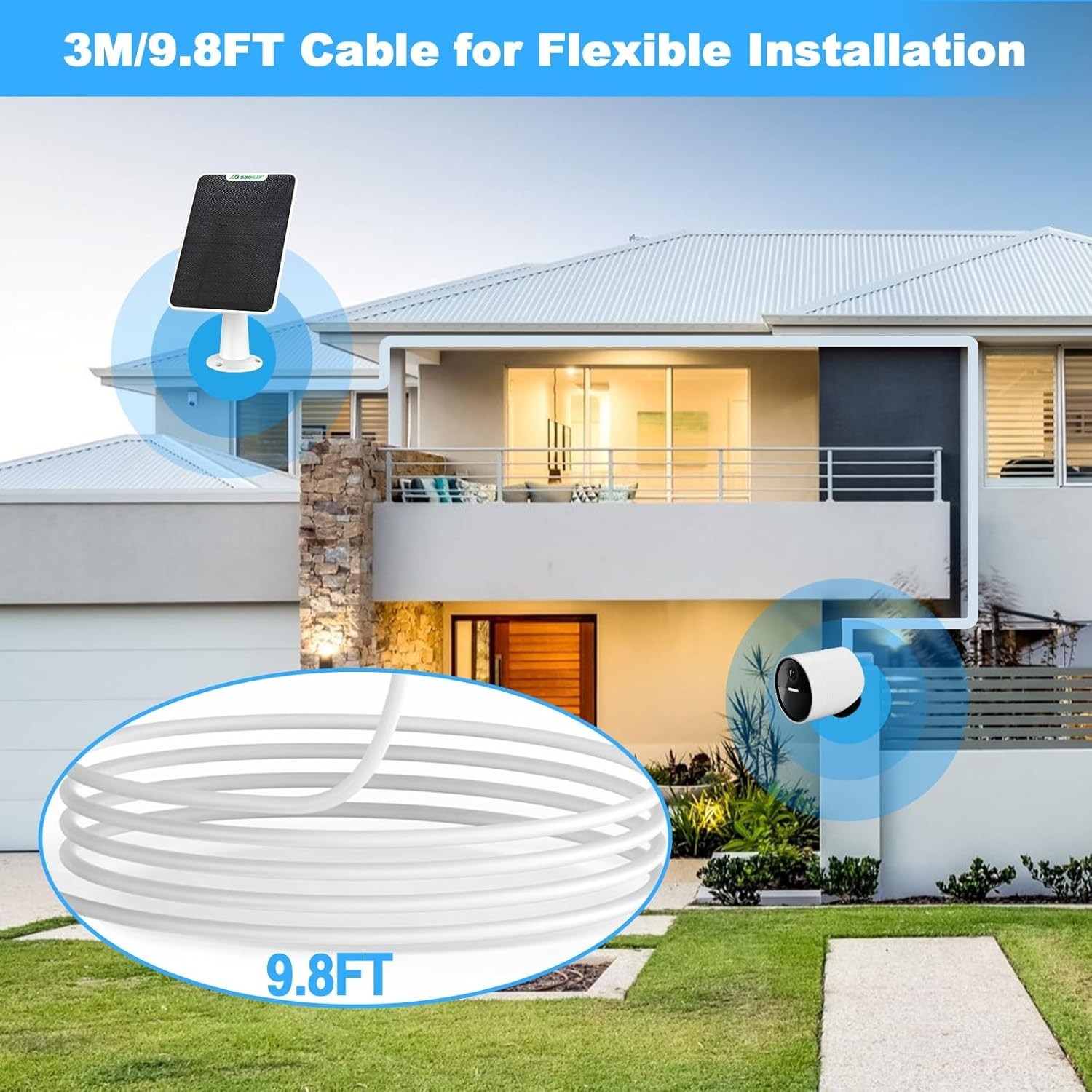 4 Pack 6W Solar Panel for SimpliSafe Outdoor Camera IP65 Weatherproof Solar Pane