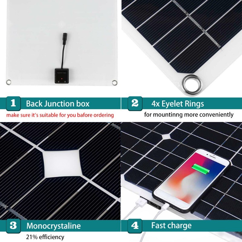 Solar Panel Kit 200 Watt 12/24V with 60A Battery Charger Controller Caravan Boat