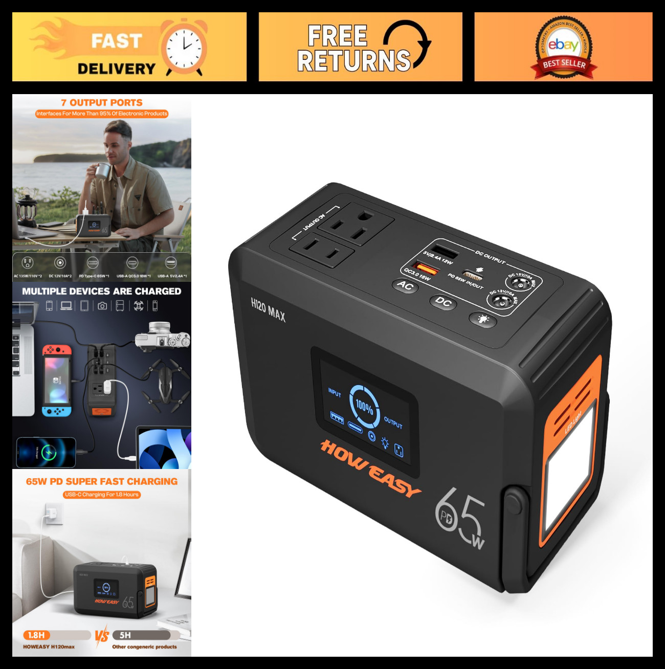 Portable Power Station 135W Solar Generator, 98Wh Battery Backup, AC Outlet, LED