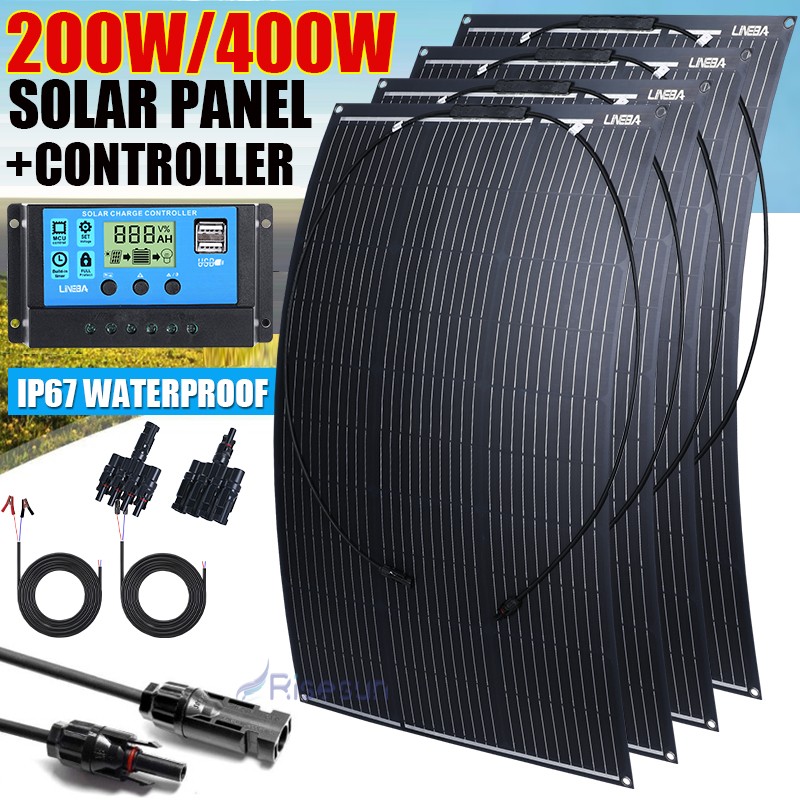 Flexible Solar Panel Mono 200W 400W 12V Bendable Camping Home RV Battery Charge