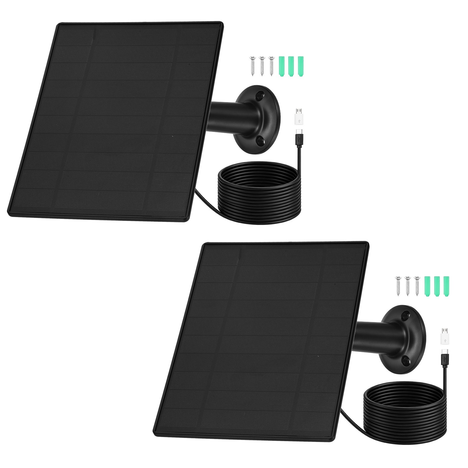 2 Pack of 5V 6W Solar Panel, Waterproof Dual Type-C/USB Solar Charger, Black