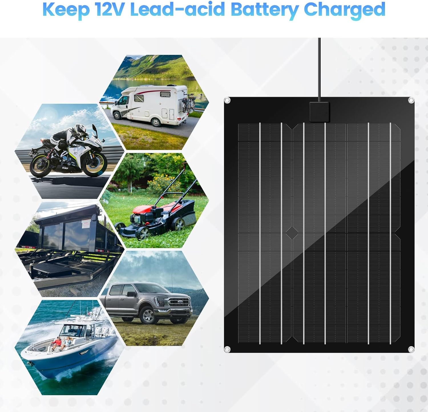Solar Battery Charger Maintainer, 15W Solar Panel Kit for Dump Trailer Built-In