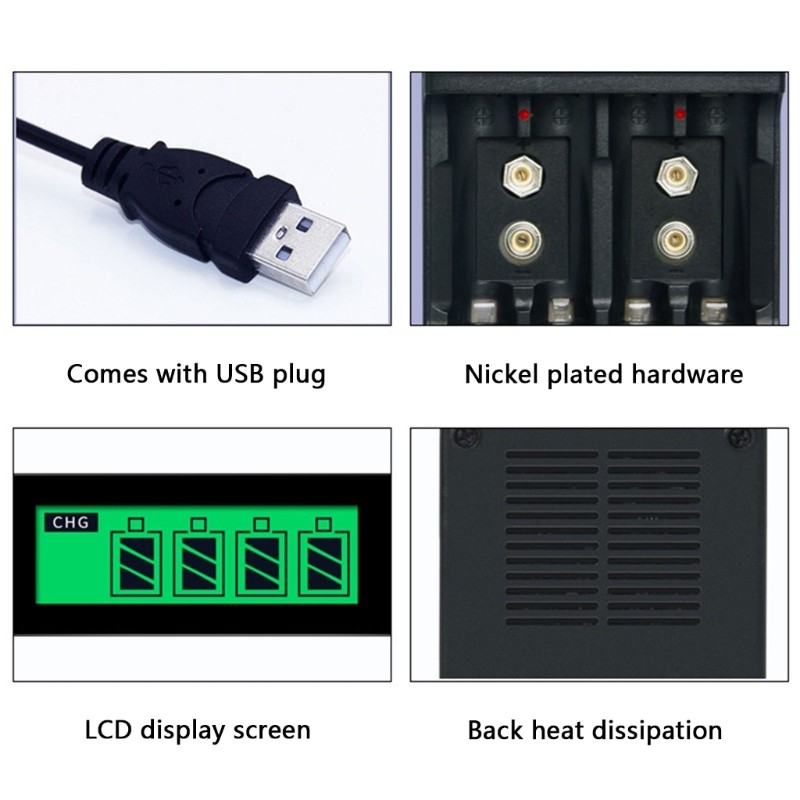 Travel Friendly 4Slot Charger for 2A/3A Rechargeable Batteries Power Supply