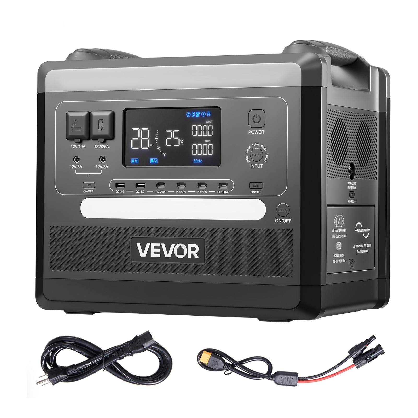 VEVOR Portable Power Station Solar Generator 2400W 2160Wh with 10 Output Ports