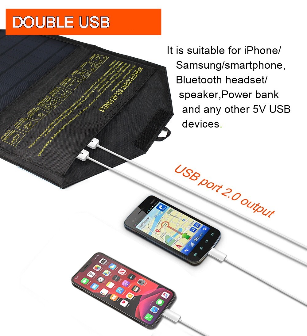 5V 18V DC 28W/ 21W Portable Foldable Solar Panel Dual USB Phone Charger