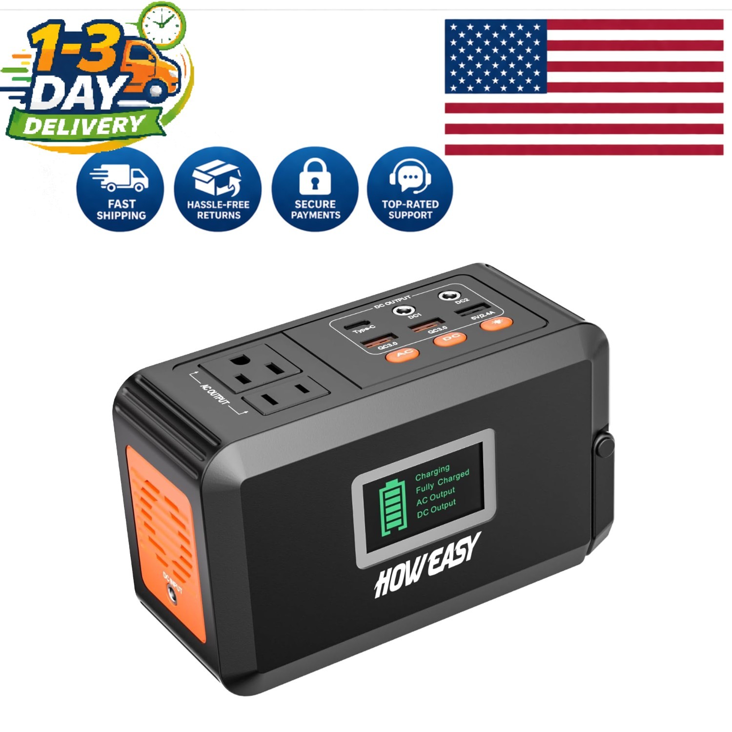 Portable 240W Peak Power Station – 8 Outlets & LED Light for Adventure Ready
