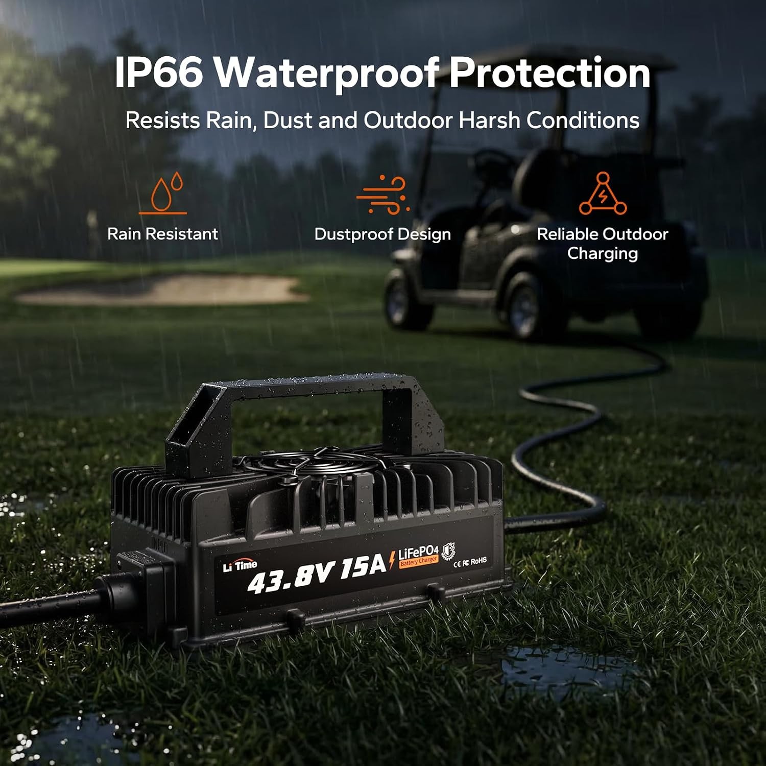 LiTime 36V 15A LiFePO4 Battery Charger IP66 Waterproof Golf Cart RV