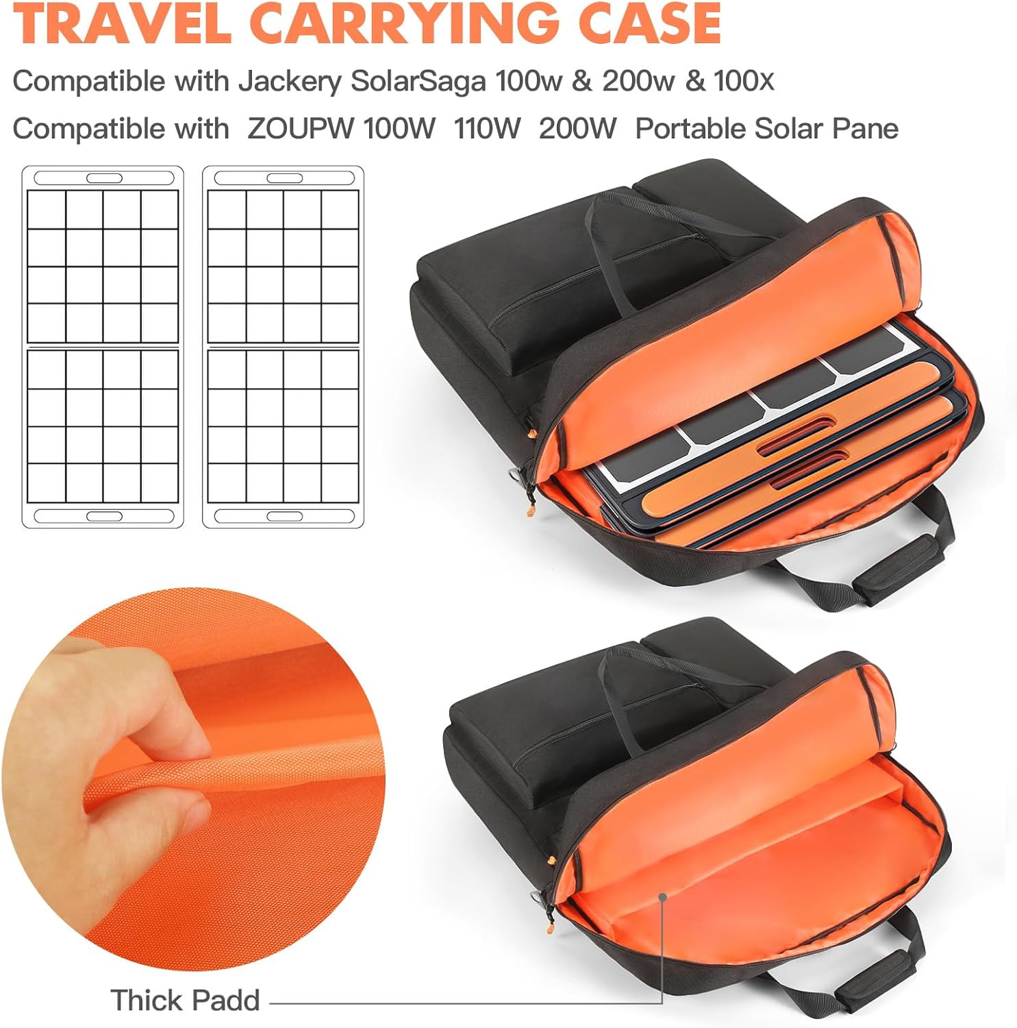 Padded Solar Panel Carrying Case Compatible with Jackery Solarsaga 100W 100X 200