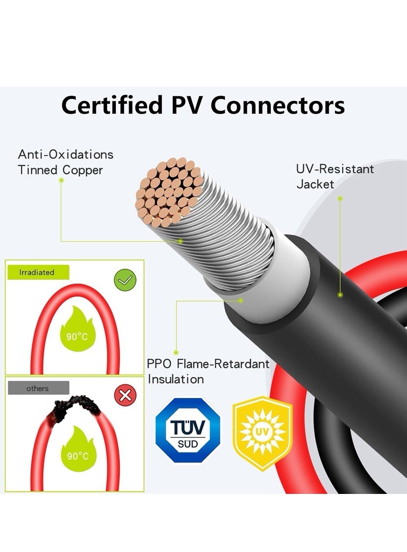 Solar Connectors for 3 Panels Waterproof Y Branch Parallel Adapter Cable(2 Pack)