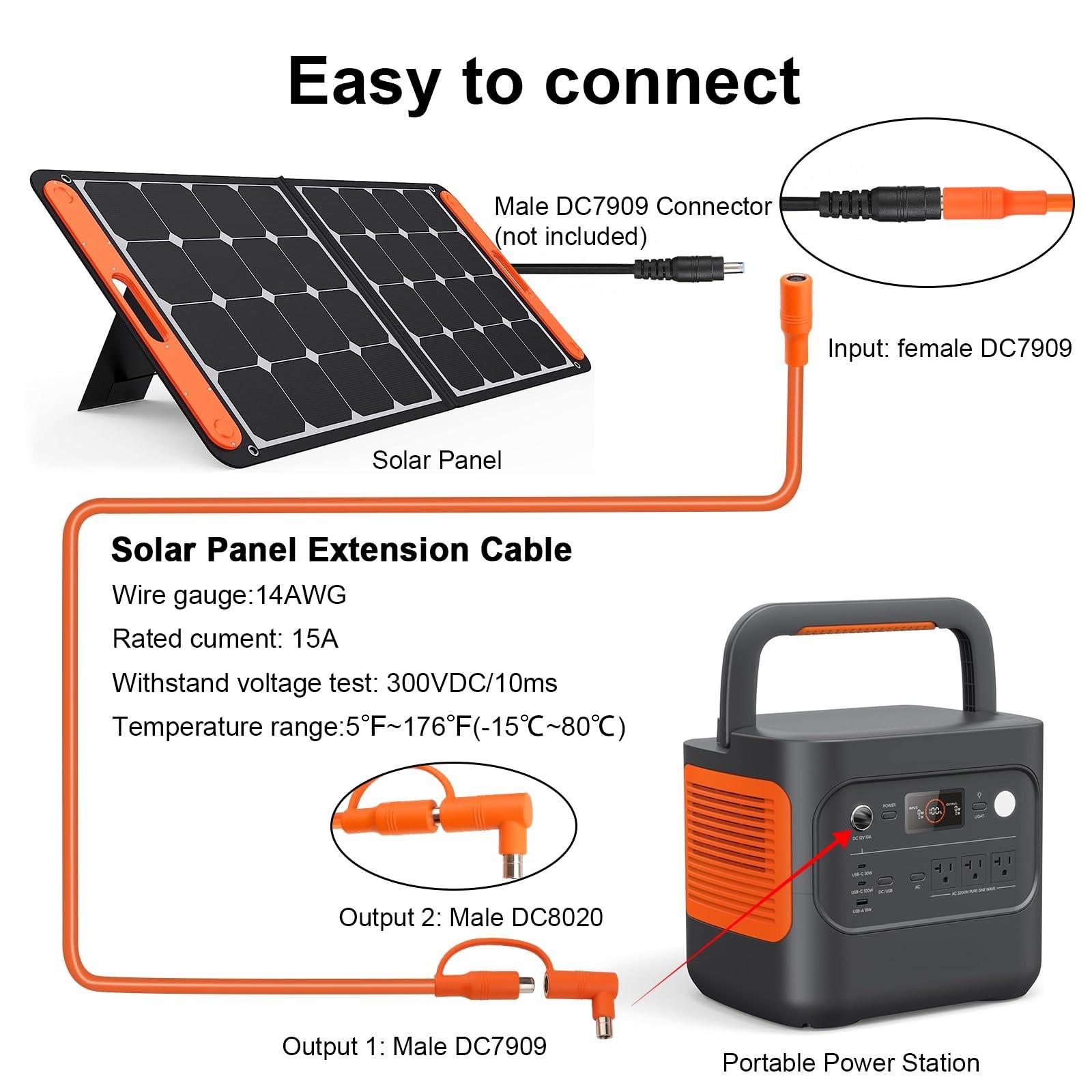 50FT 14AWG Solar Panel Extension Cable, DC7909 Male to Female, Compatible with P