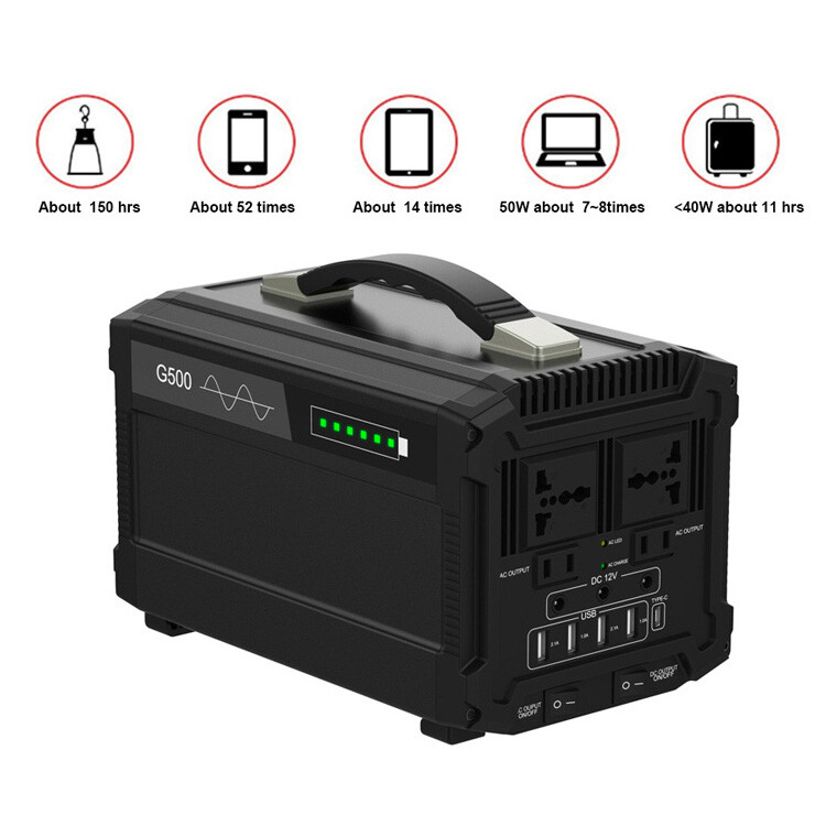 500W Large Capacity Lithium Generator Portable Solar Power Station Pure Sine Wav