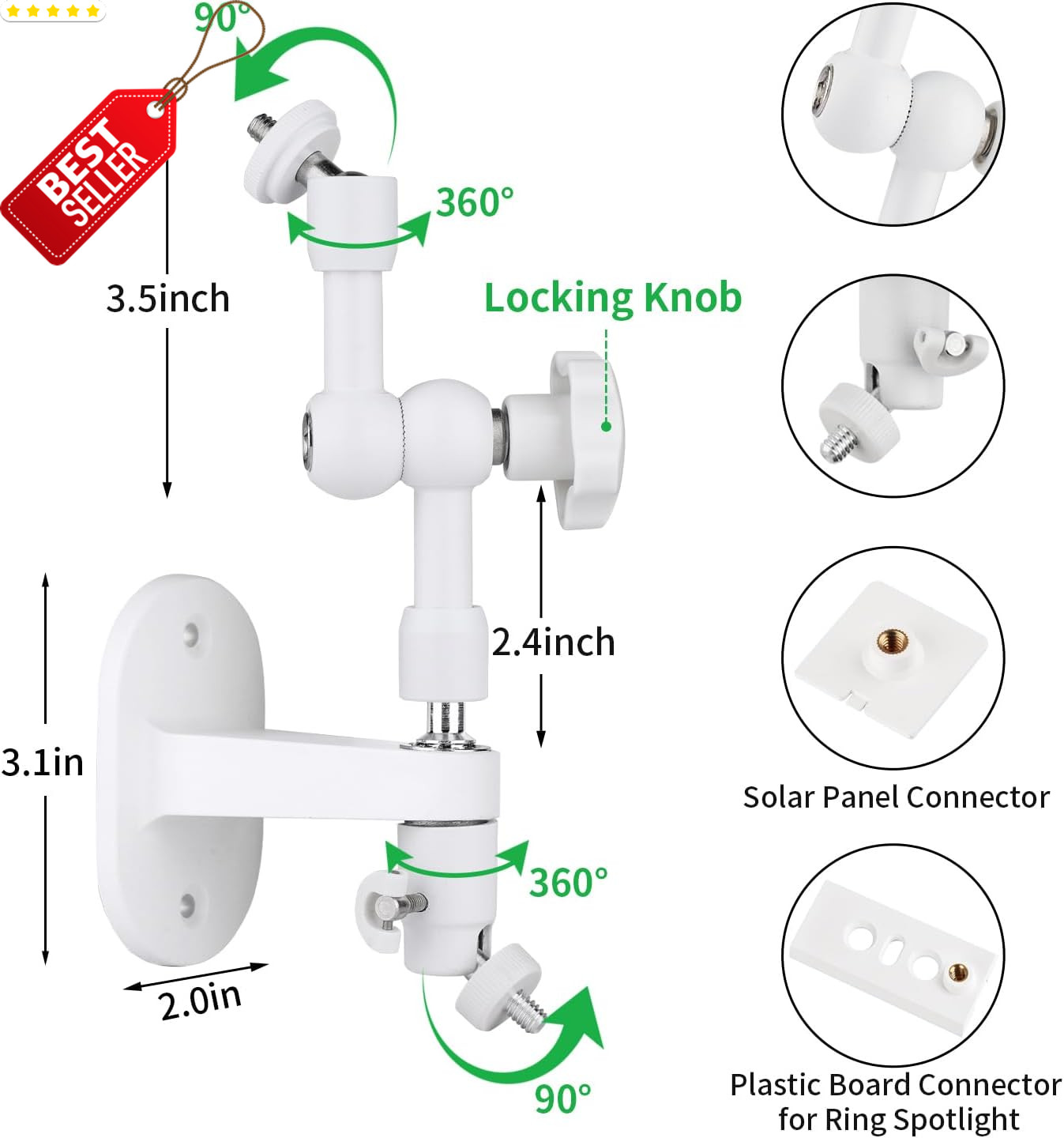 2-in-1 Wall Mount for Ring Solar Panel & Cam Battery Adjustable Angle – US