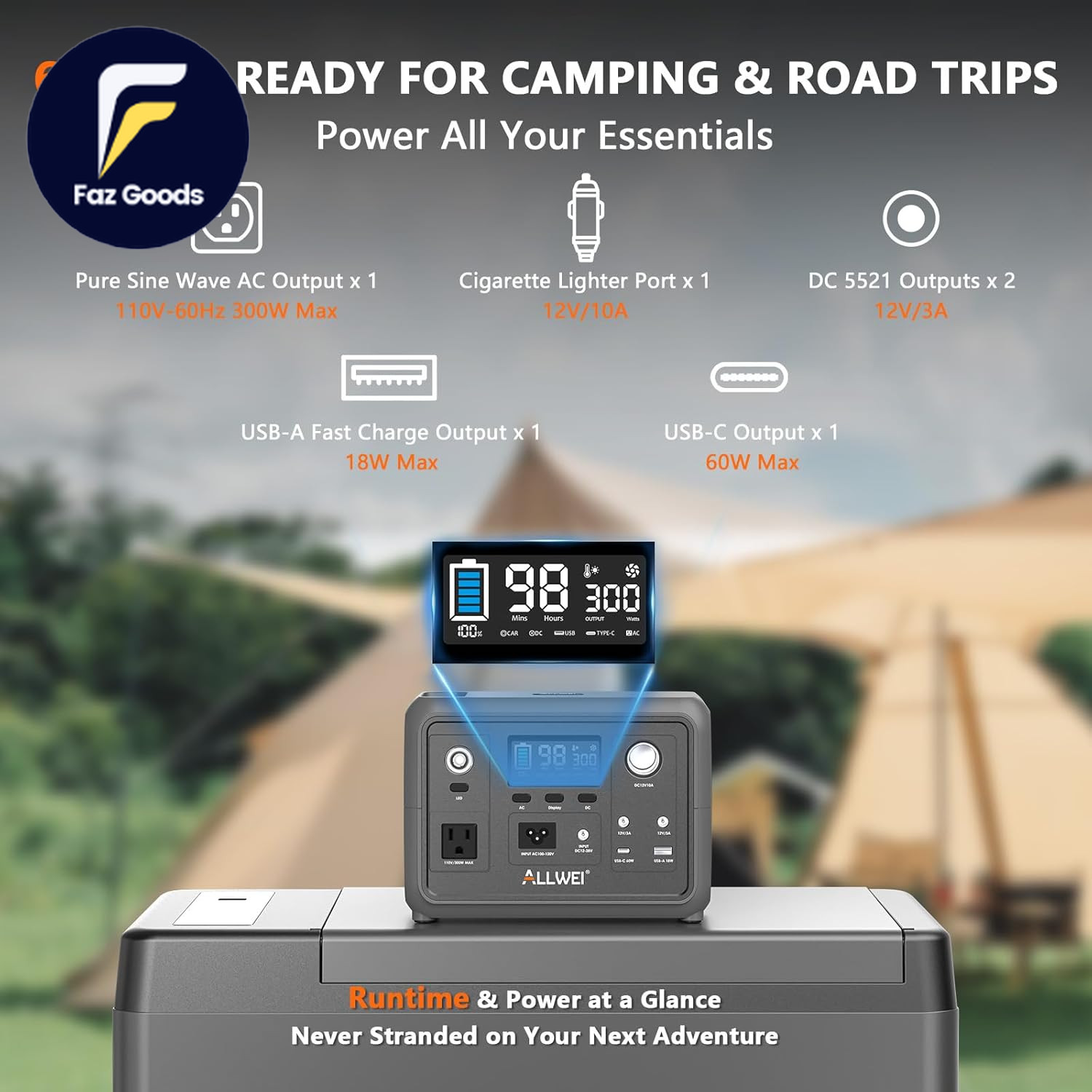 Portable Power Station 300W Peak 600W Upgraded 256Wh Lifepo4 Battery