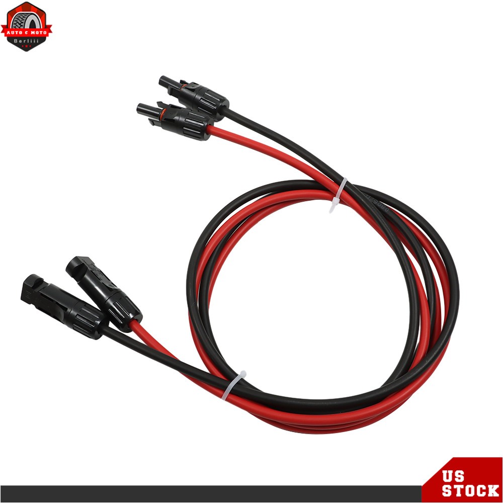 1 Pair Black + Red Solar Panel Extension Cable Wire Connector 12/10 AWG New