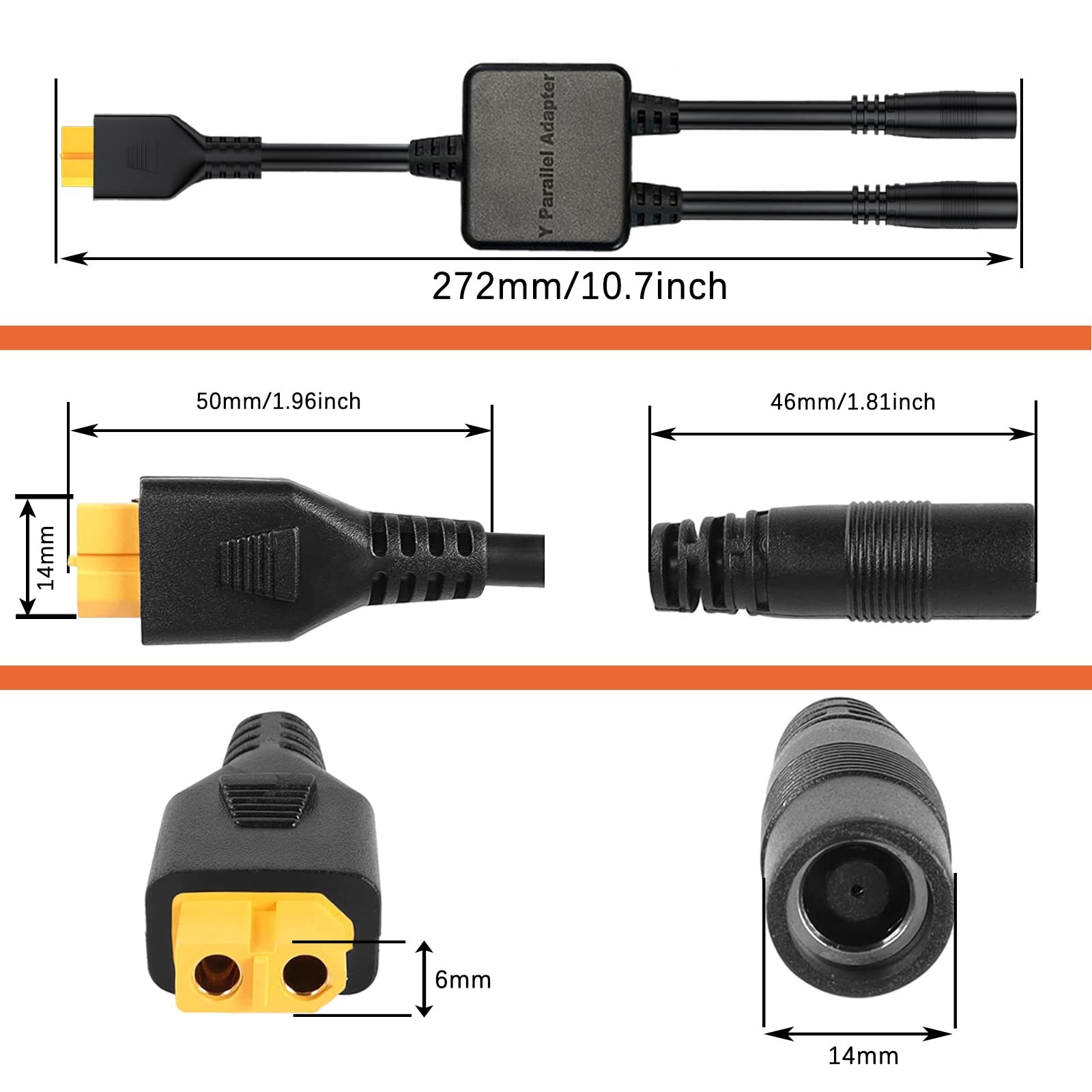 DC 8mm to XT60 Y Splitter, 20A Rated Current Parallel Adapter – Reverse Current