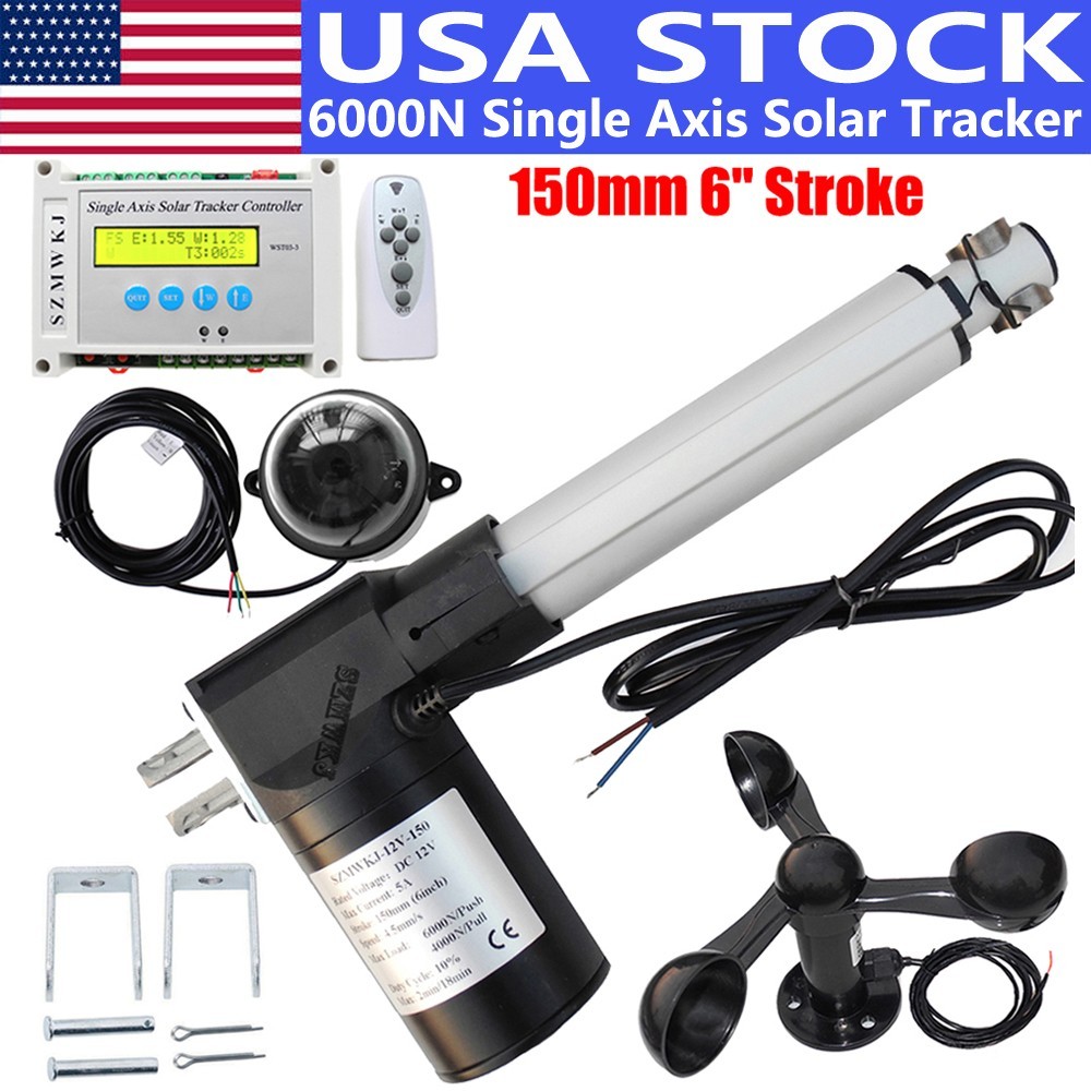 6000N Single Axis Solar Panel Tracker Controller +6″ Linear Actuator +Anemometer