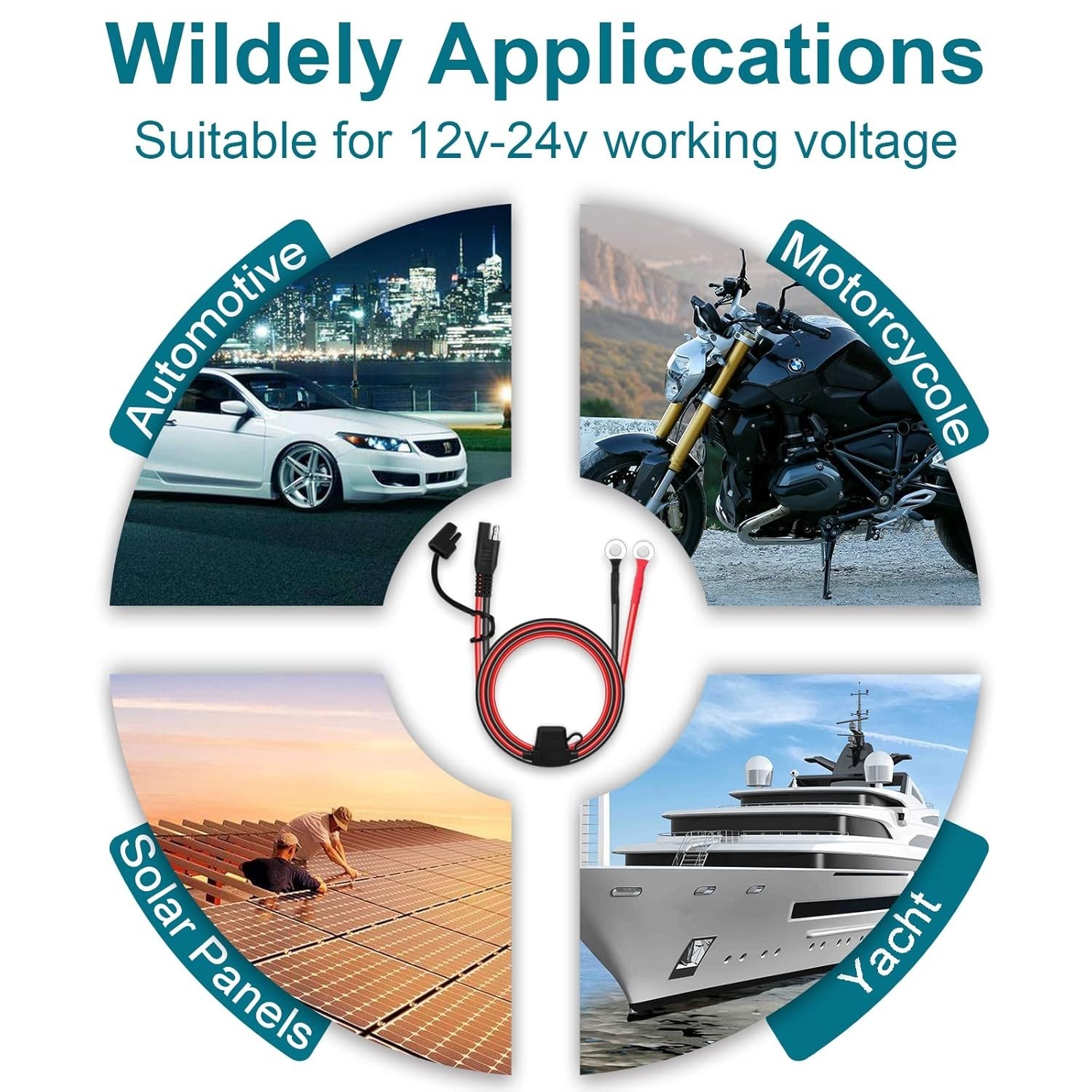 Reliable 2FT 16AWG SAE Battery Connector Cable for RV & Motorcycle Applications