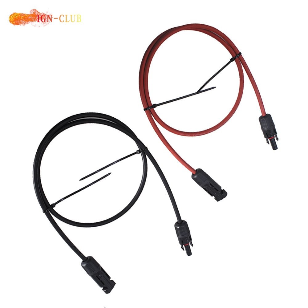 1 Pair 3FT Durable Solar Panel Extension Cable Wire Connector 10 AWG Black+Red