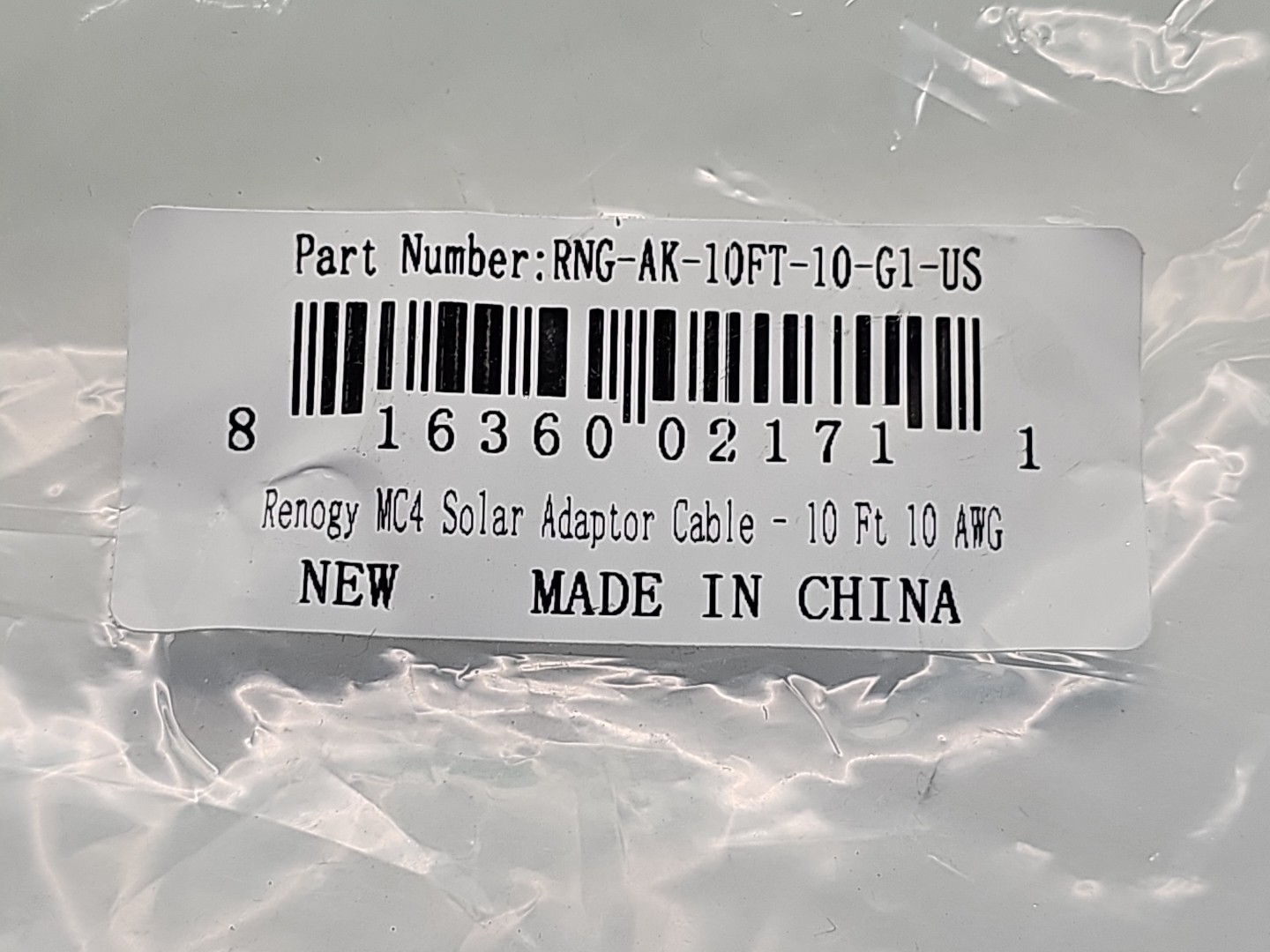 Renogy 10Ft 10AWG Solar Extension Cable with Male and Female Connector Black