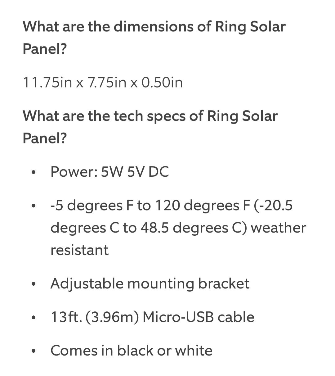 5W 5V Ring Super Solar Panel for Ring Spotlight Cam Battery Camera