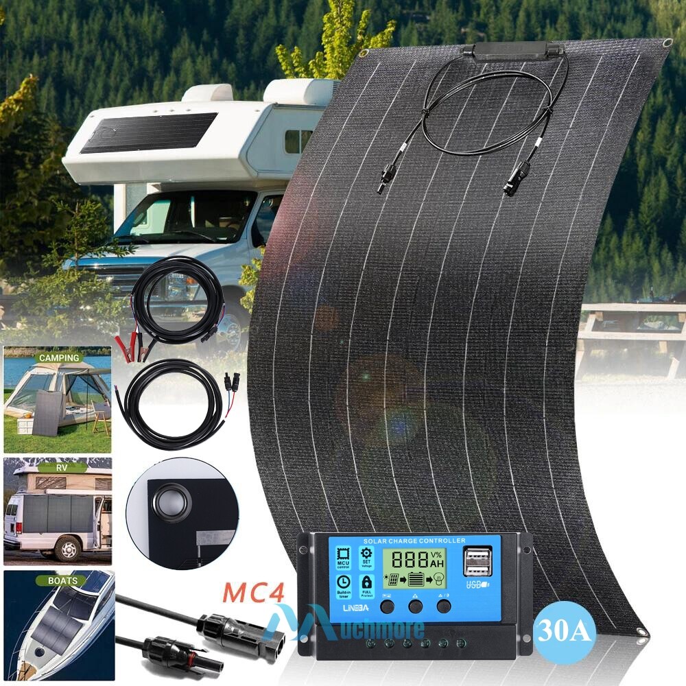 100W 18V Solar Panel Kit 30A PWM Controller For RV Camping Outdoor Caravan Boat