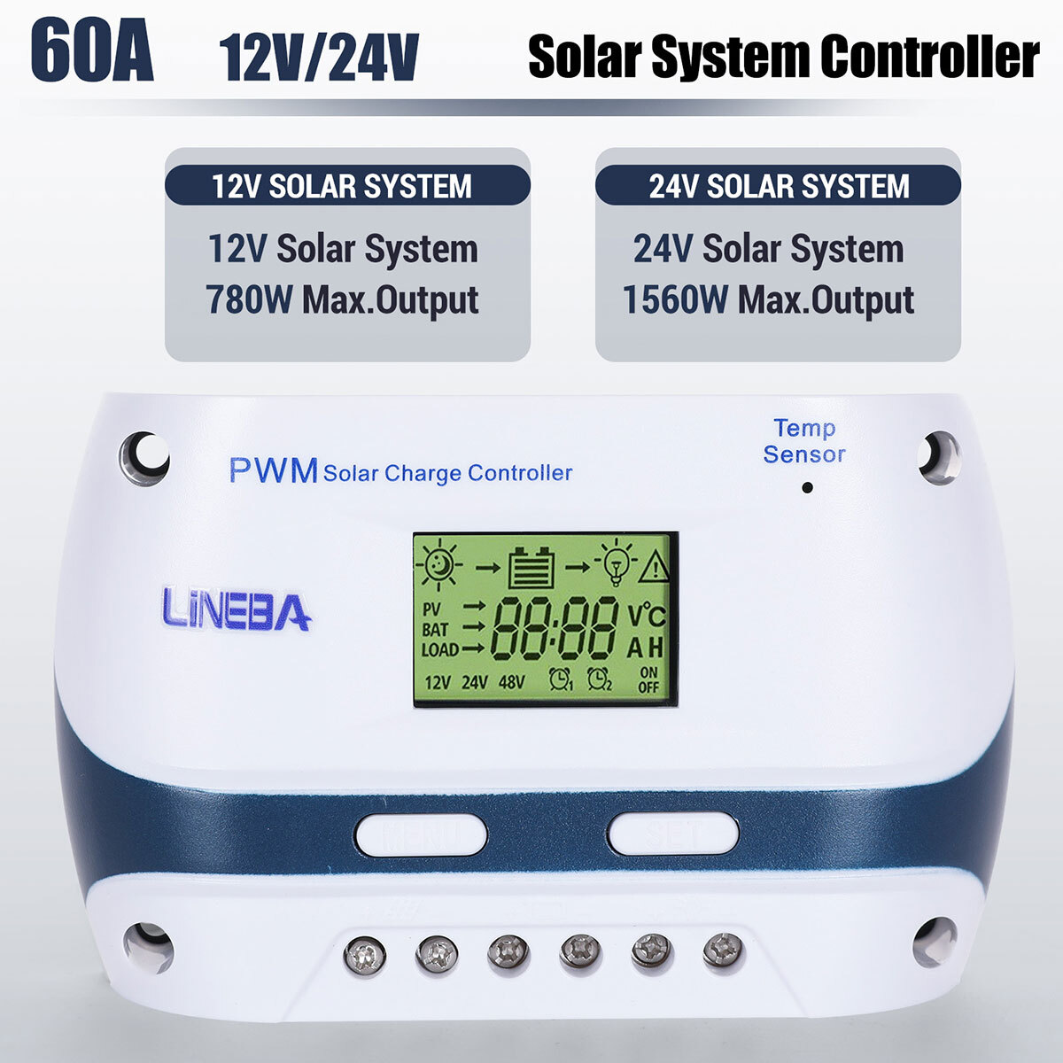 12V/24V 100A Solar Panel Battery Lithium Charging Mode Controller Regulator Auto