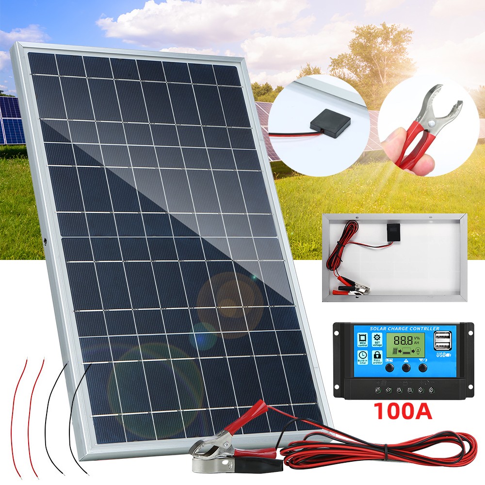 30W 12V Aluminum Frame Solar Panel W/ 100A Controller for Camping Caravan Motor