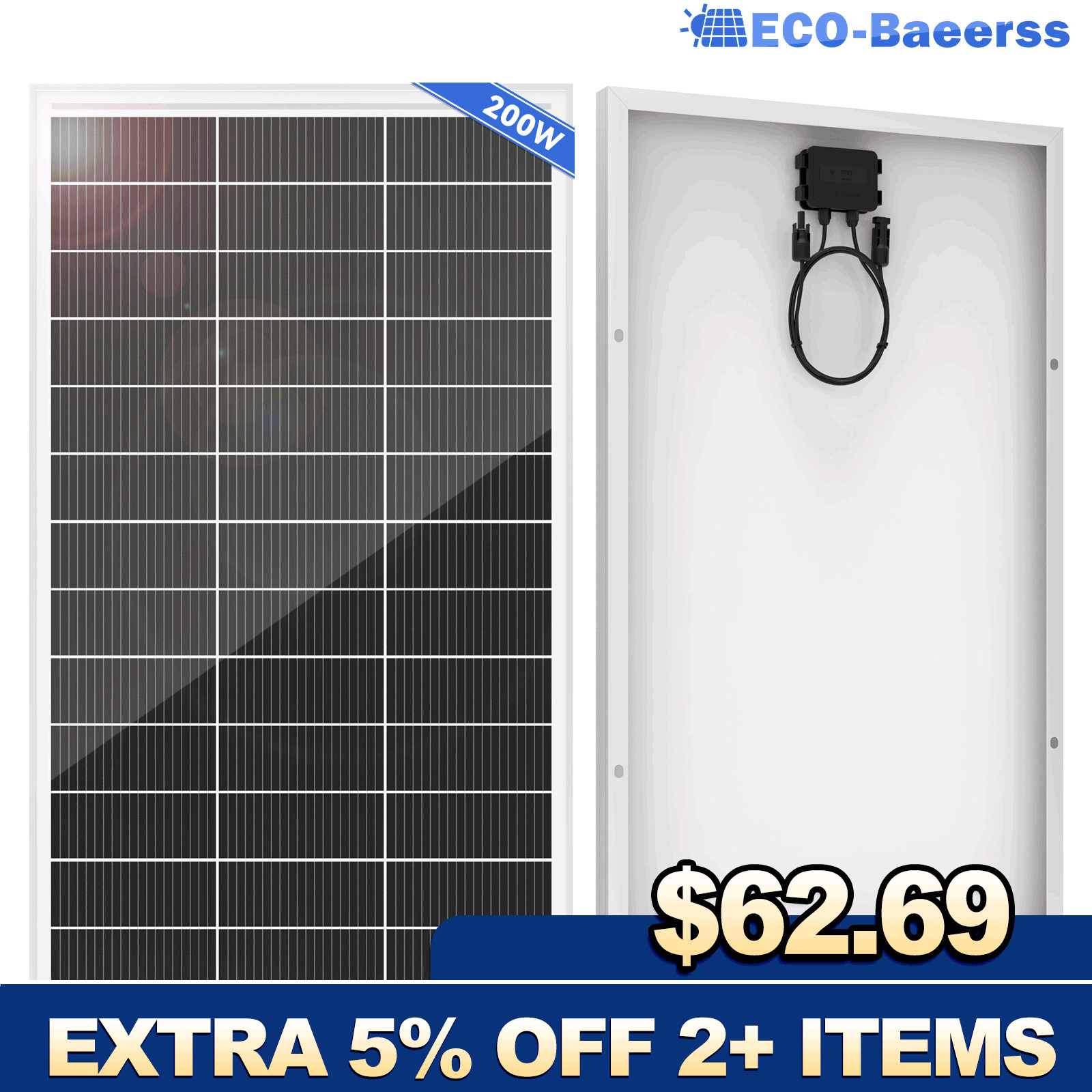 200W Solar Panel 18BB N-Type Battery Charger RV Car Boat Home Off-Grid Rooftop