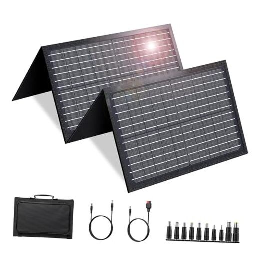 Solar Panel for Portable Power Station, Foldable Solar Panel with 12-18V DC 60W
