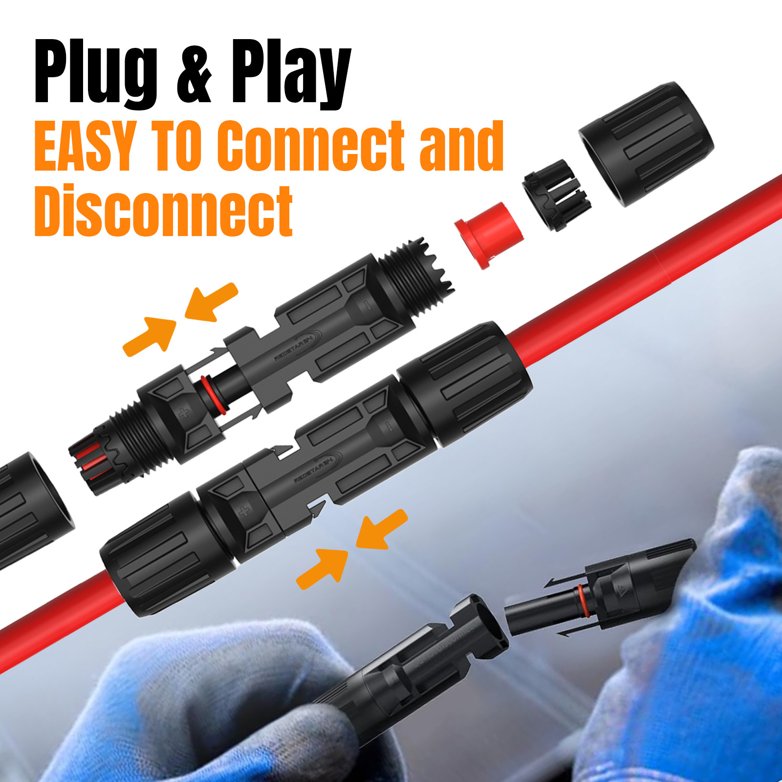 50ft Black + Red 10AWG Solar Panel Extension Cable Flexible Wire Connectors