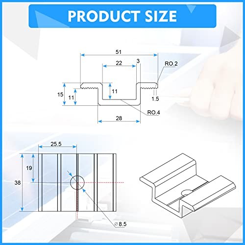 Solar Panel Mid Clamps 1.06 Inch Aluminum Mounting 12 Pack